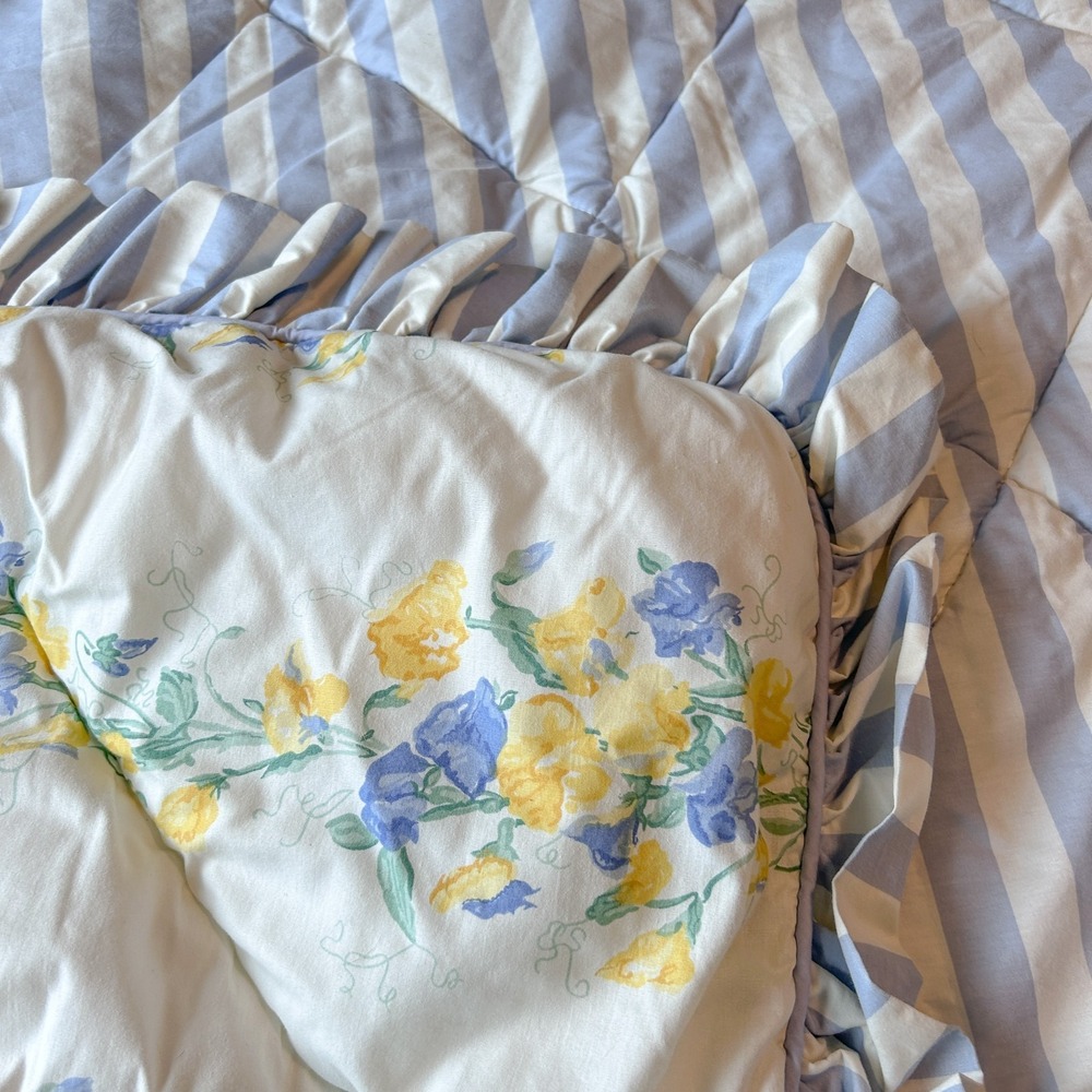 Laura Ashley Sweet Pea Charlotte Comforter Reversible Blue Stripe Twin VTG 90s - Picture 10 of 10